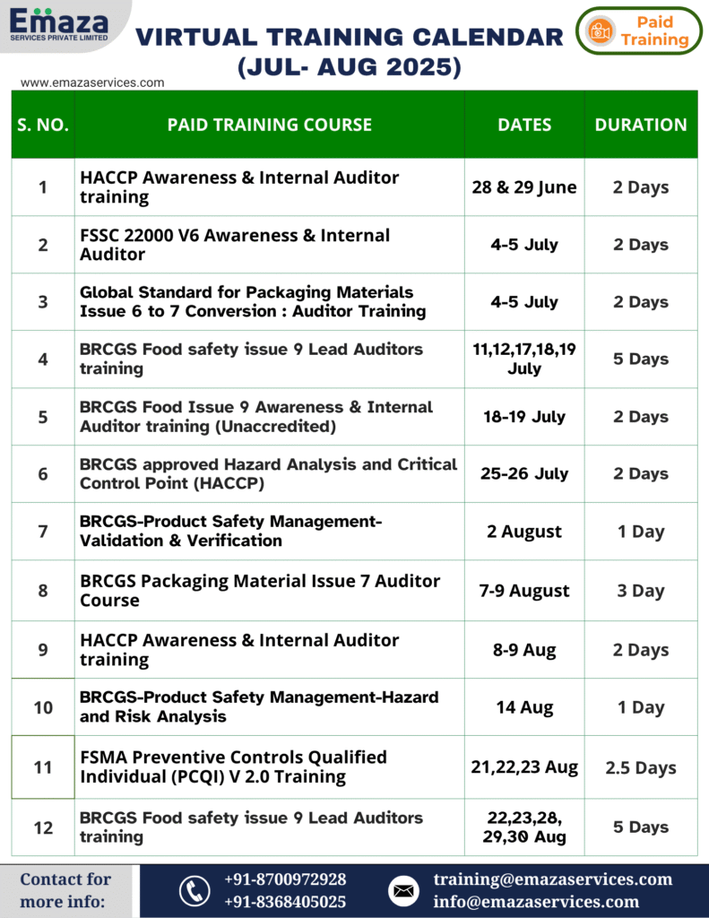 Emaza July-August Training Calendar